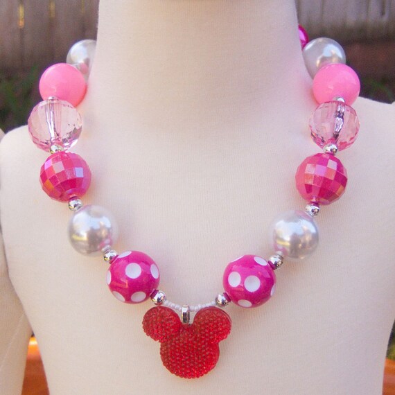 White Hot Pink Minnie Mouse Chunky Bead Necklace Bubblegum Etsy