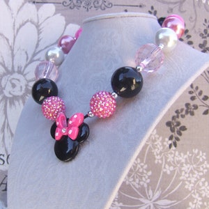 Hot Pink Minnie Mouse Chunky Bead Necklace: Girls Disneyland Jewelry image 3