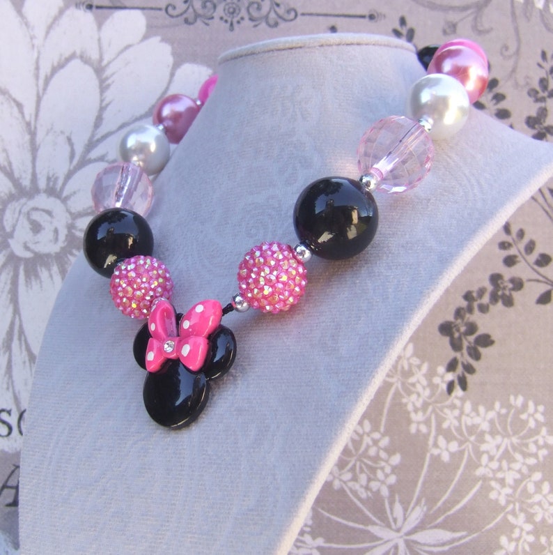 Hot Pink Minnie Mouse Chunky Bead Necklace: Girls Disneyland Jewelry image 3