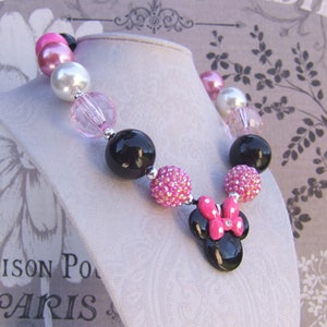 Hot Pink Minnie Mouse Chunky Bead Necklace: Girls Disneyland Jewelry image 2