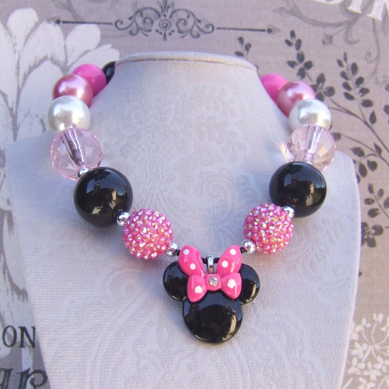 Hot Pink Minnie Mouse Chunky Bead Necklace: Girls Disneyland Jewelry image 1