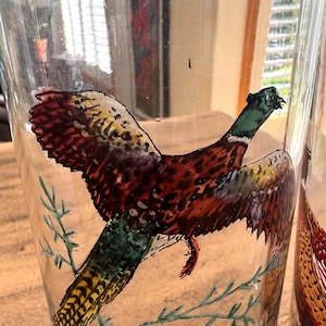 Vintage Mid-Century Barware  Highball Glasses Hunting Theme Flying Pheasants
