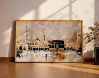 Kaaba Wall Art Masjid Al Haram Framed Canvas Mecca Tawaf Vintage Islamic Home Decor