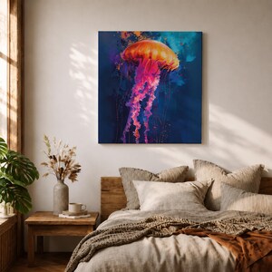 Jellyfish Wall Art Sea Nettle Framed Canvas Marine Life Abstract Ocean Coastal Home Decor
