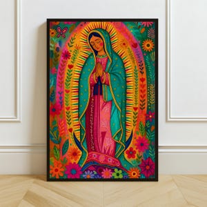 Unsere Liebe Frau von Guadalupe Kunstdruck: Lebendige mexikanische Folklore-Katholische Dekoration (Digitaler Download)