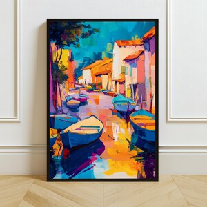 Venice Canal Oil Painting Print: Vibrant Italian Cityscape Coastal Wall Decor (Digital Download)