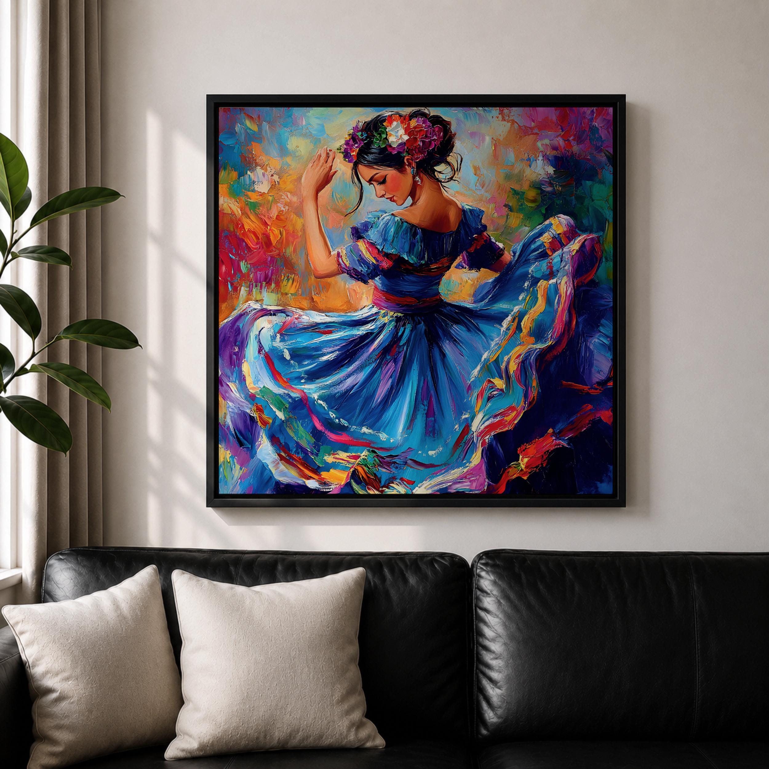 Mexican Folkloric Dancer Wall Art Ballet Folklórico Framed Canvas