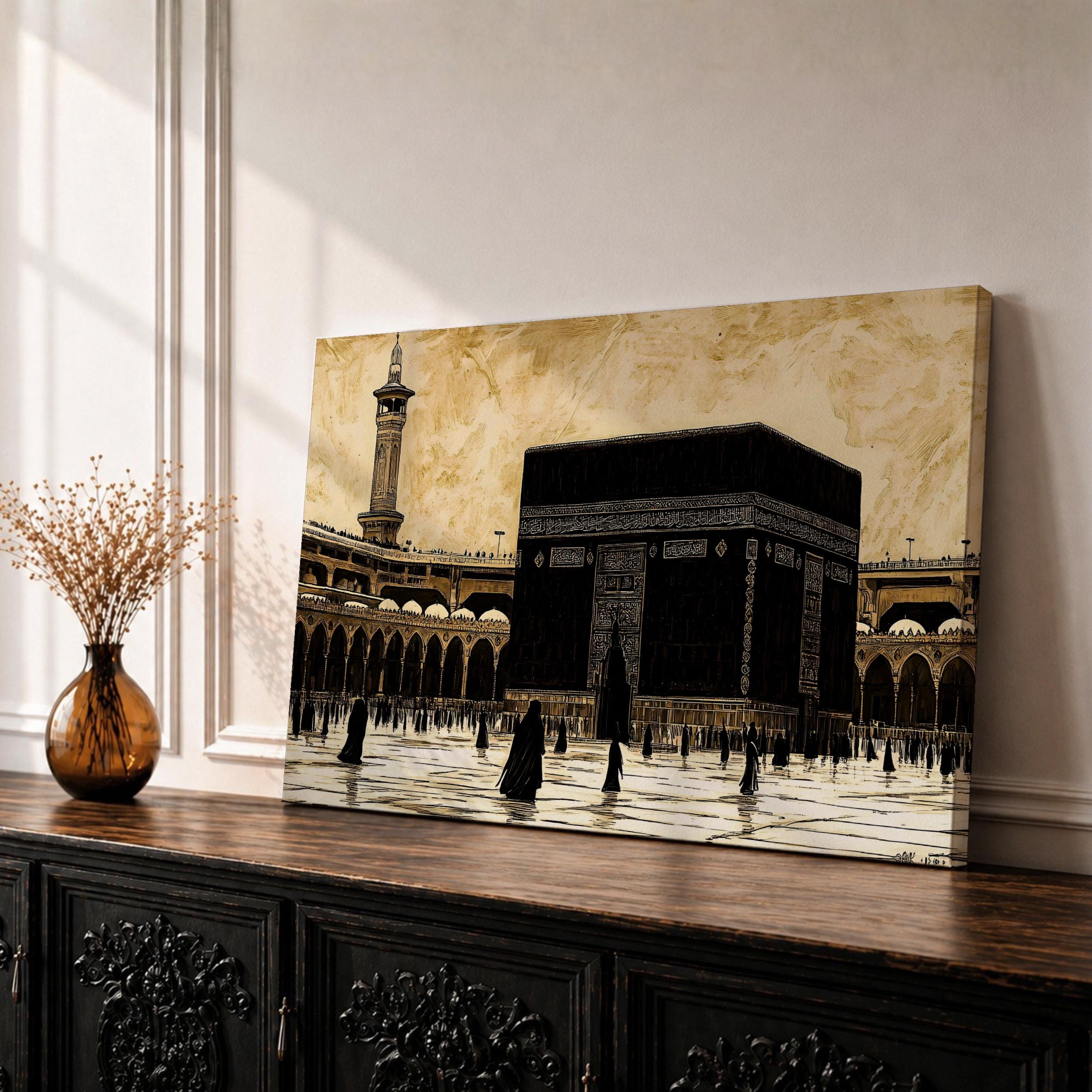 Kaaba Wall Art Masjid Al Haram Framed Canvas Sacred Mecca Vintage