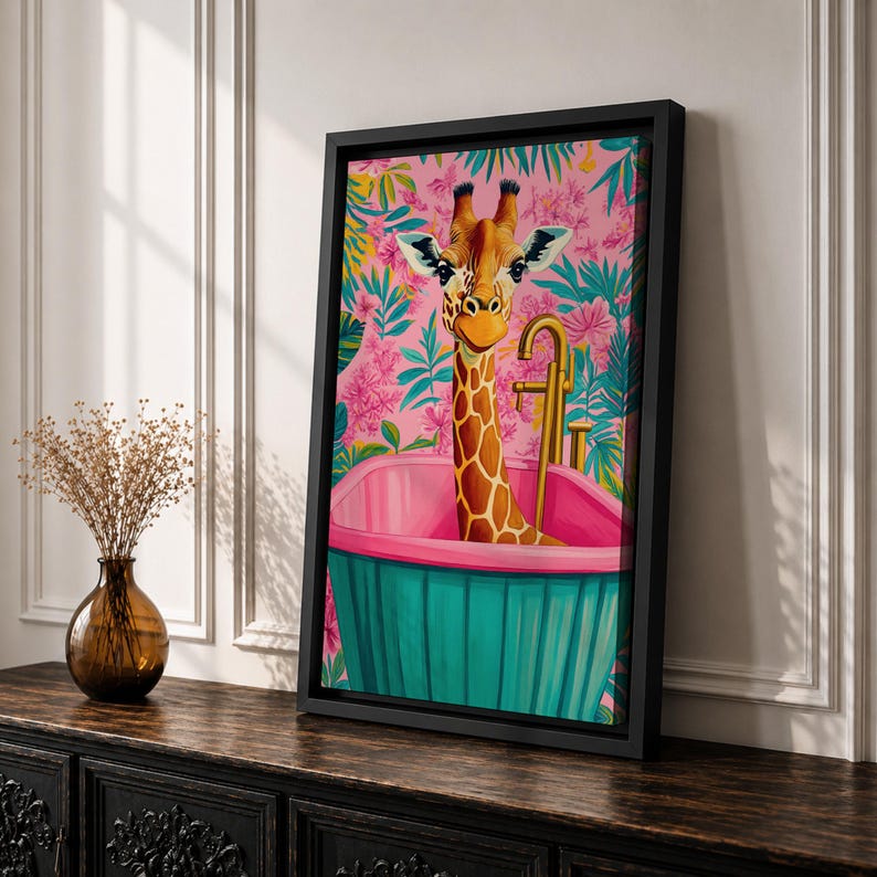 Giraffe Wildlife Wall Art Bathtub Animal Tropical Nature Gift Kids Nursery Bathroom Home Decor
