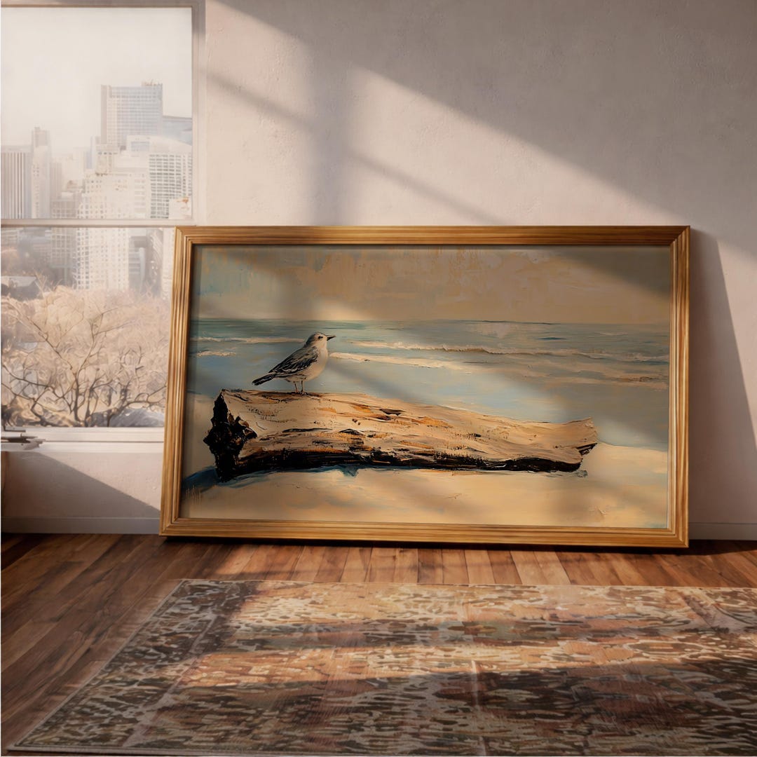 Seagull Wall Art Ocean Bird Framed Canvas Driftwood Coastal Nautical ...