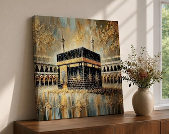 Kaaba Wall Art Oil Painting Framed Canvas Baitullah Vintage Islamic Mecca Home Decor
