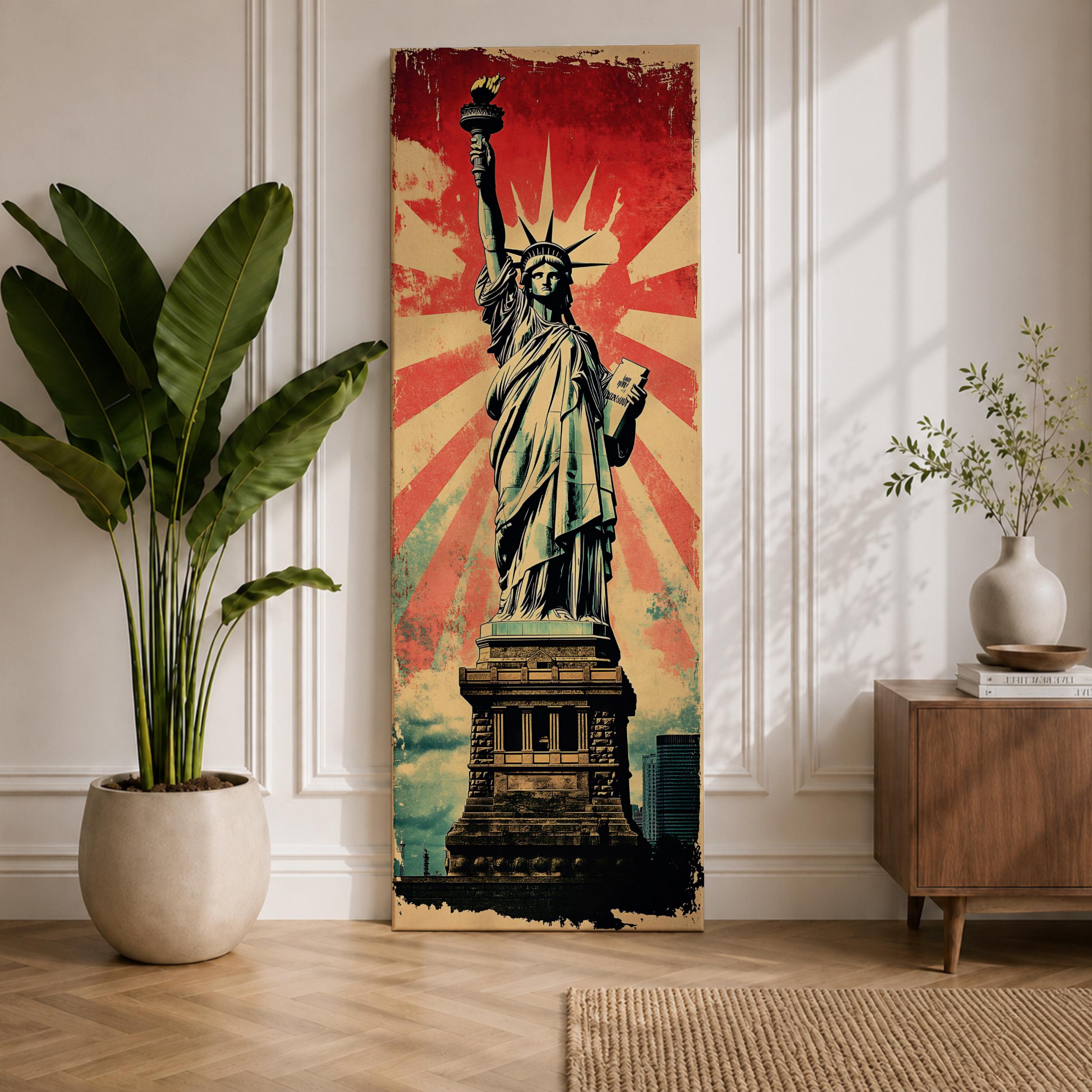 Tall Narrow Statue of Liberty Wall Art, New York City Canvas