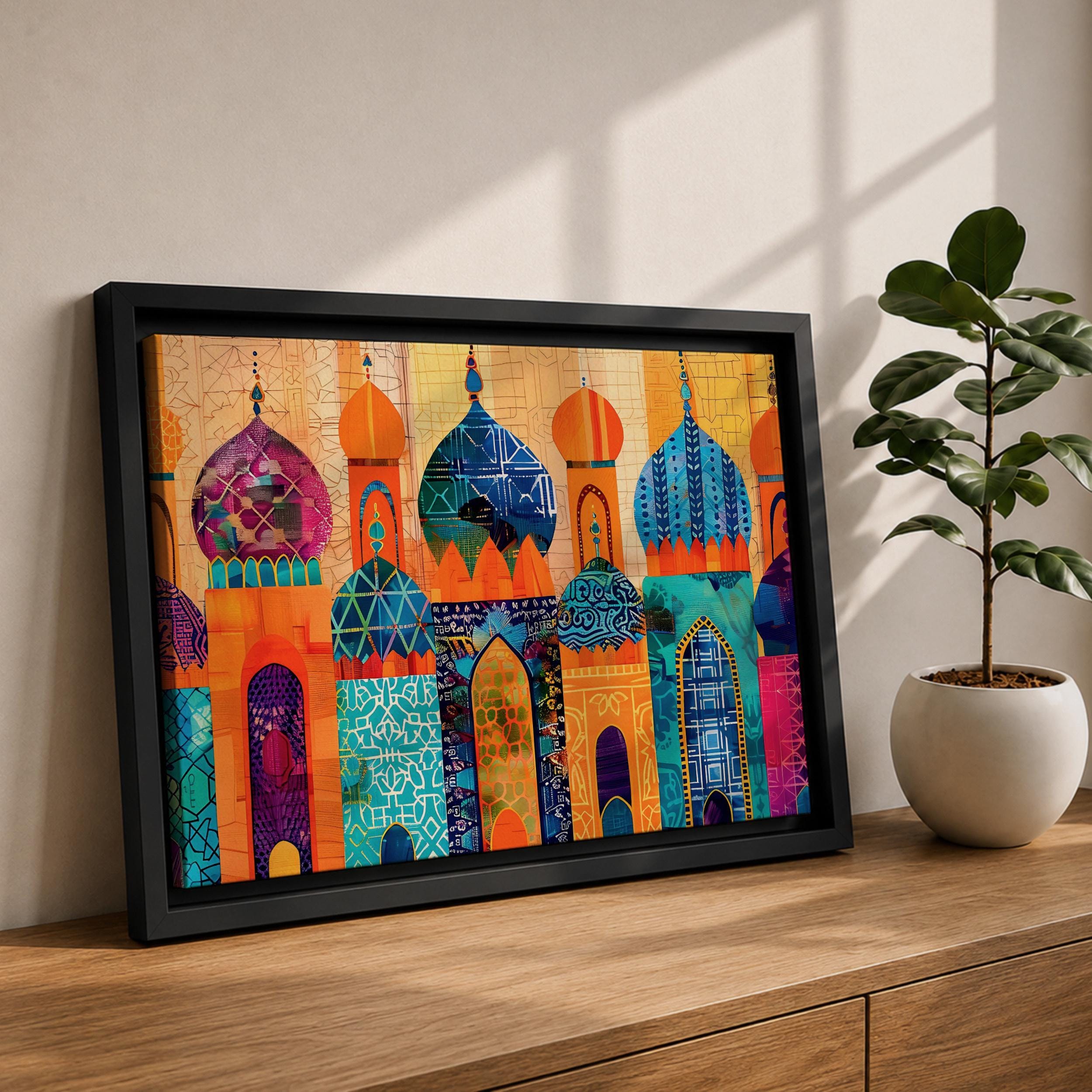 Colorful Islamic Folk Art Canvas Print, Arabesque Mosque Wall