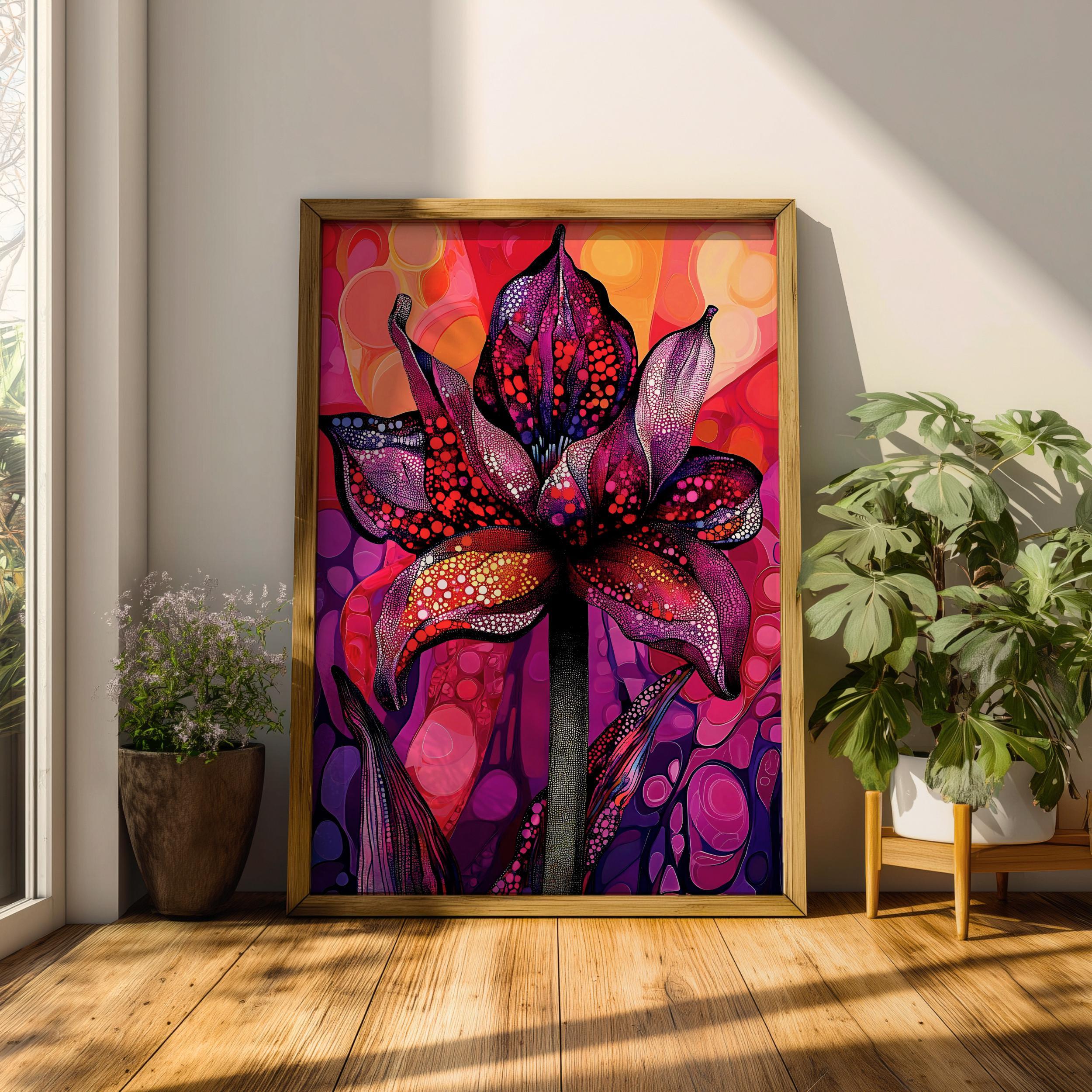 Amaryllis Flower Wall Art Framed Canvas Botanical Abstract Floral