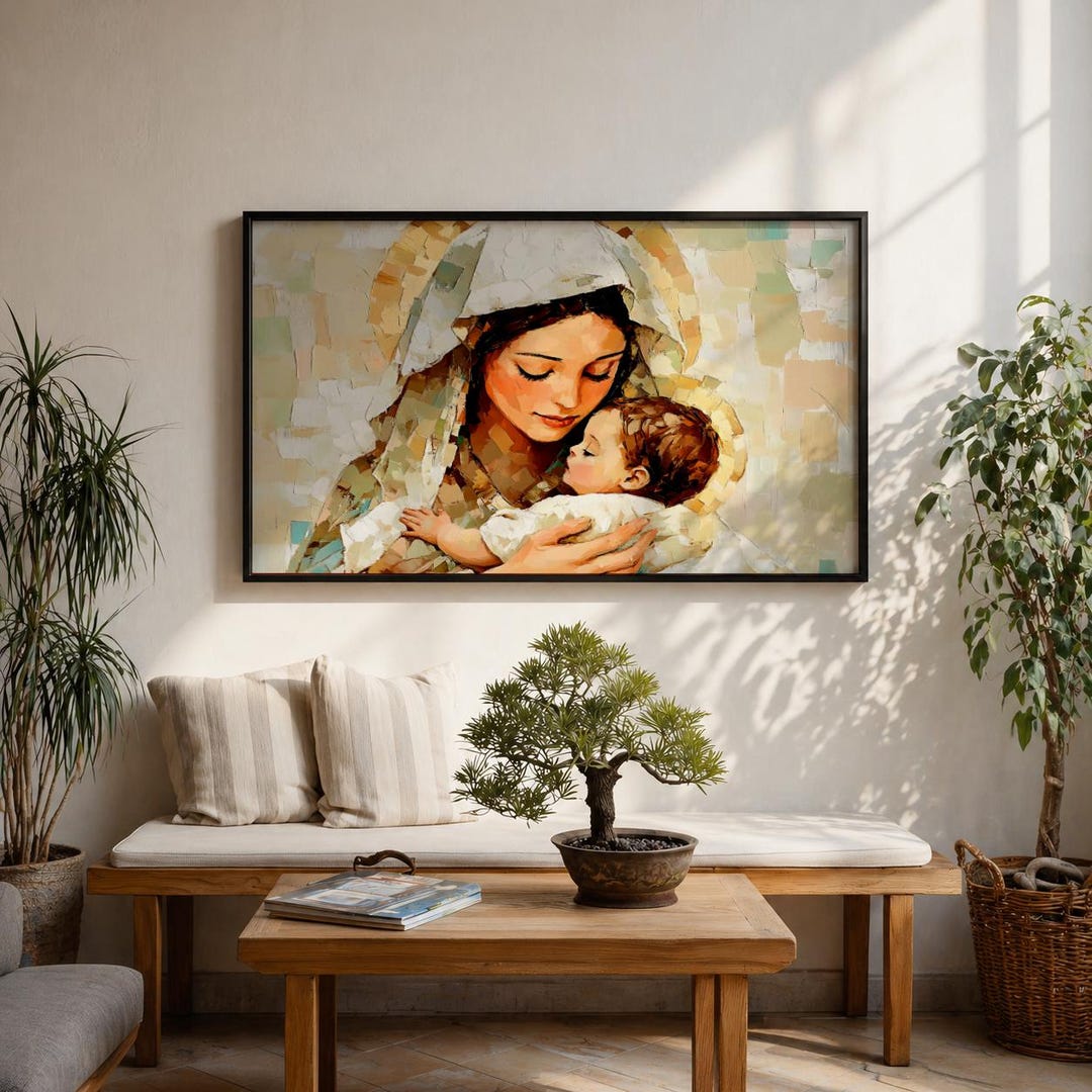 Virgin Mary Baby Jesus Wall Art Madonna and Child Framed Canvas ...