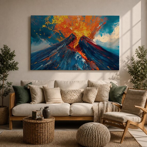 Volcano Wall Art Volcanic Eruption Framed Canvas Lava Magma