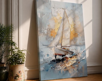 Sailboat Wall Art Sailing Ship Framed Canvas Nautical Seascape Coastal Vintage Home Decor