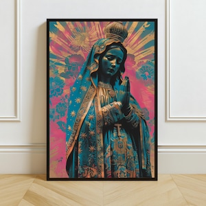 Virgin Mary Wall Art, Religious Digital Print, Sacred Catholic Artwork, Modern Madonna Painting, Spiritual Home Decor