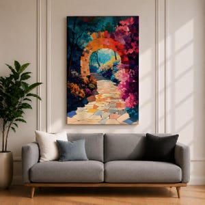 Garden Archway Wall Art Stone Arch Framed Canvas Floral Pathway Landscape Living Room Decor image 2