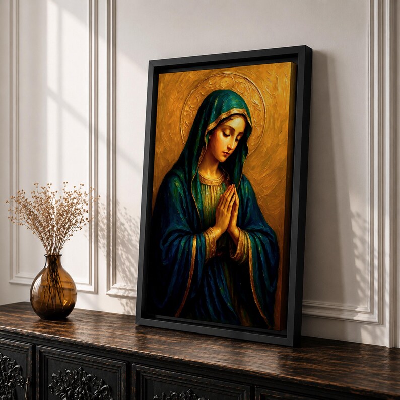 Virgin Mary Wall Art Our Lady of Sorrows Framed Canvas Catholic Sacred ...