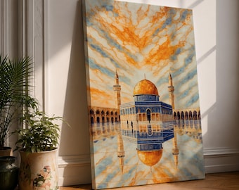 Dome of the Rock canvas print, Islamic wall art, Jerusalem mosque painting, Muslim decor