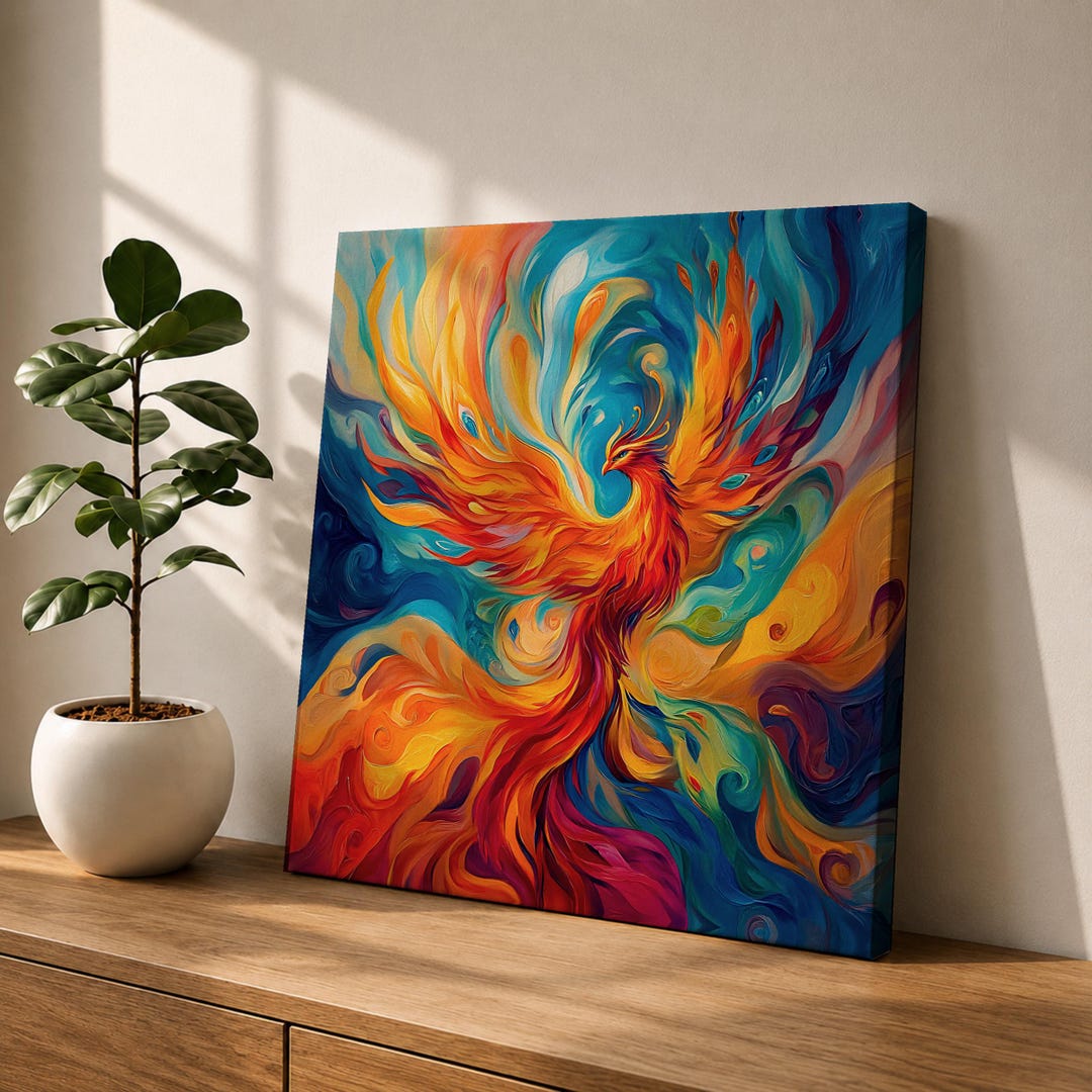 Phoenix Wall Art Firebird Framed Canvas Mythical Bird Abstract ...