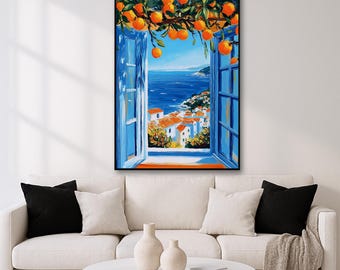 Orange Tree Window Wall Art: Mediterranean Coastal Summer Decor