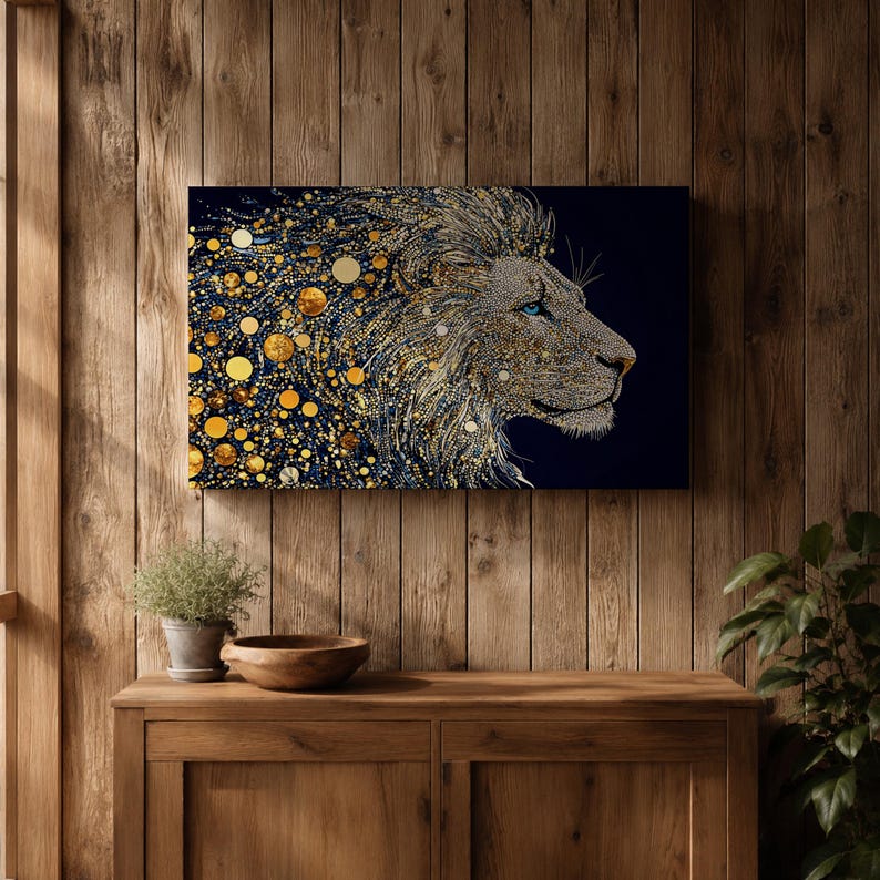 Lion Wall Art Big Cat Framed Canvas Wildlife Mosaic Majestic Safari Bedroom Decor