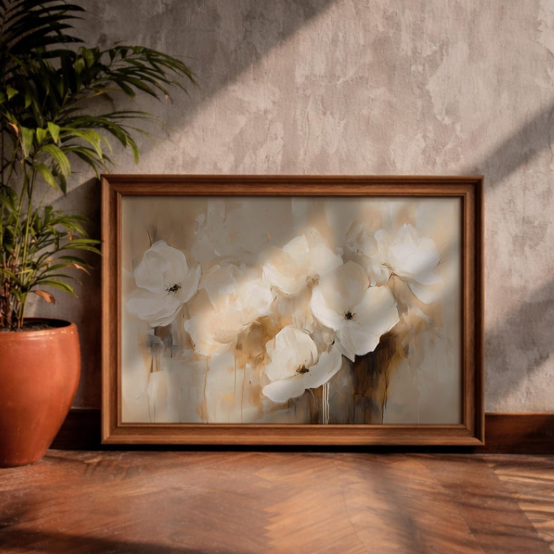 White Flowers Wall Art Ivory Blossoms Framed Canvas Botanical Vintage ...