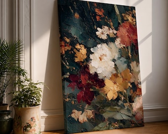 Vintage Floral Wall Art Romantic Bouquet Framed Canvas Moody Botanical Impressionist Decor