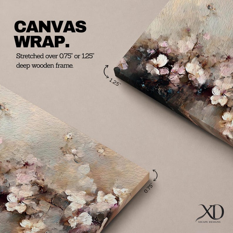 Puede incluir: Impresi&oacute;n art&iacute;stica en lienzo con un dise&ntilde;o floral de flores blancas y rosas. El lienzo est&aacute; estirado sobre un marco de madera profundo, disponible en profundidades de 1,9 cm o 3,2 cm. La obra de arte tiene una paleta de colores neutros.