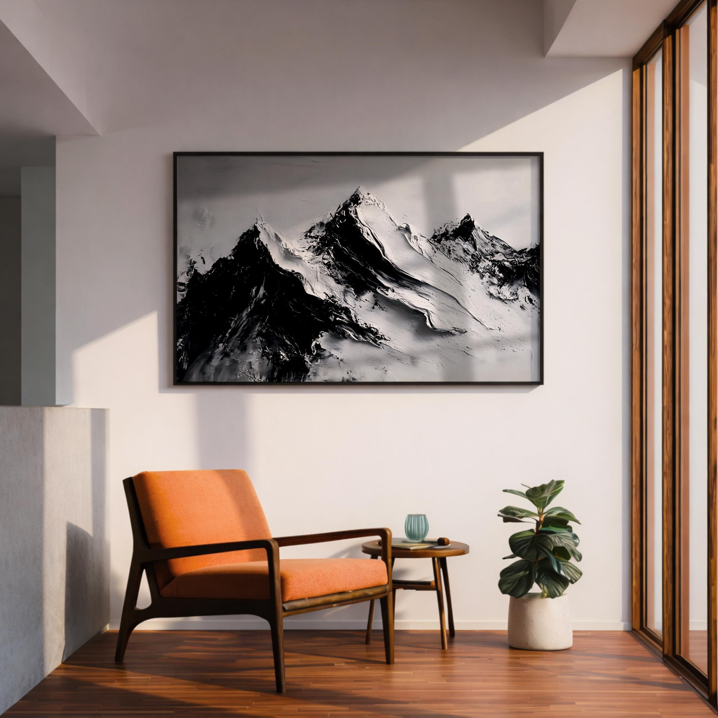 Mountain Wall Art Alpine Peaks Framed Canvas Nature Minimalist