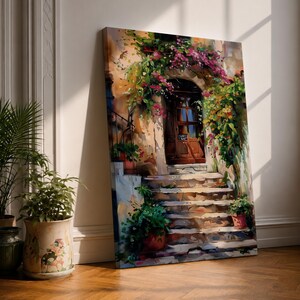 Italian Doorway Mediterranean Wall Art Villa Archway Floral Landscape Gift Living Room Home Decor