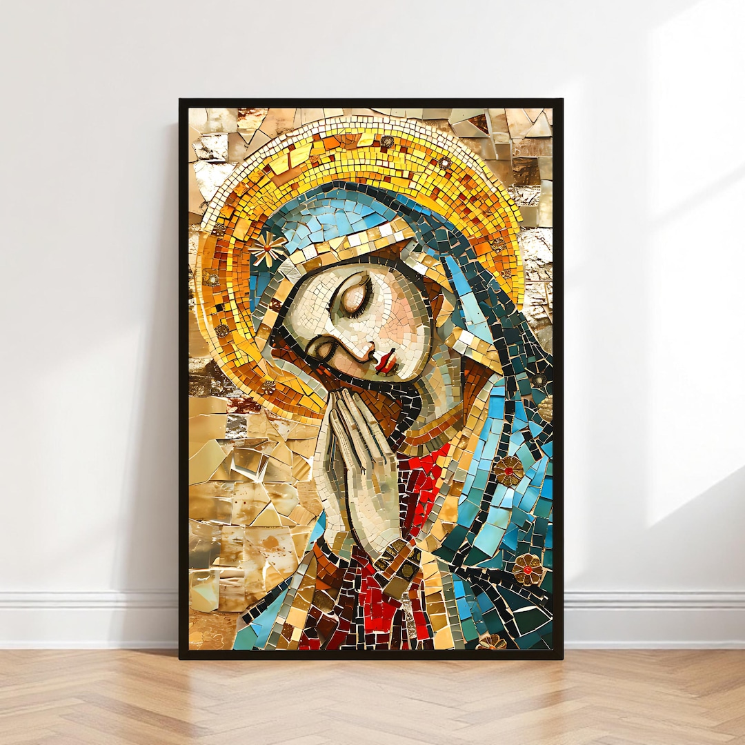 Virgin Mary Mosaic Art Print: Sacred Catholic Religious Decor