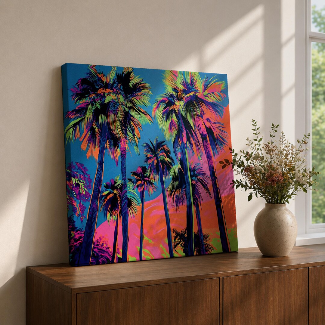 Palm Tree Sunset Wall Art Tropical Beach Framed Canvas Ocean Coastal ...