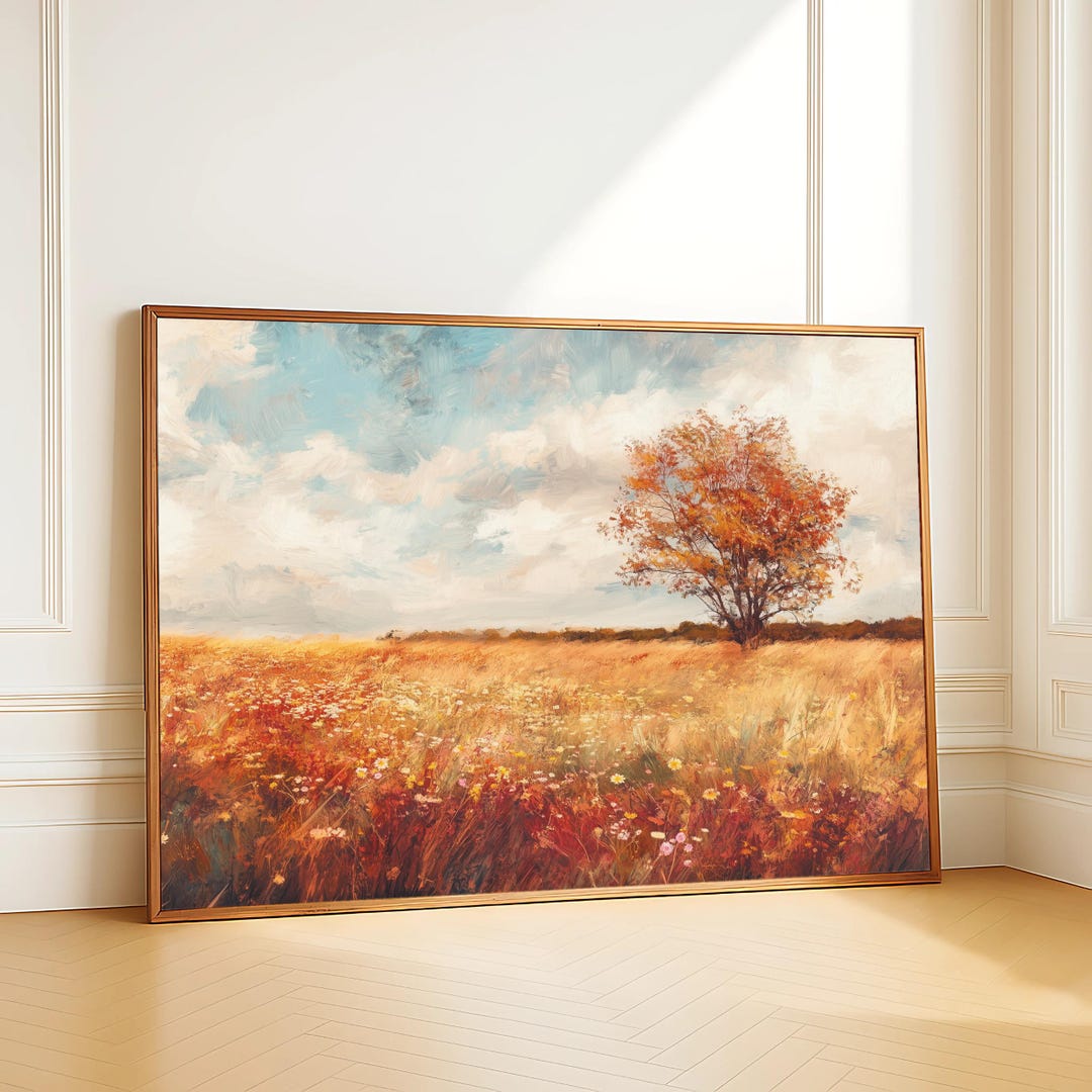 Vintage Autumn Landscape Art Print, Rustic Fall Tree Wall Art ...