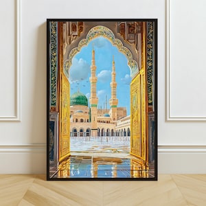 Prophet’s Mosque Gate View | Madina Masjid Wall Art | Islamic Digital Print | Sacred Mosque Decor | Muslim Spiritual Download