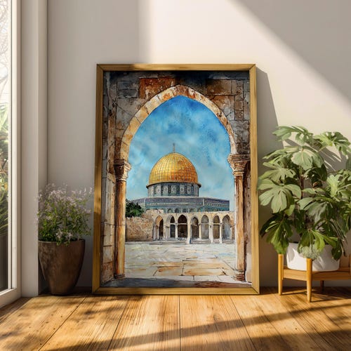 Masjid Al-aqsa Wall Art Jerusalem Arch View Framed Canvas Golden