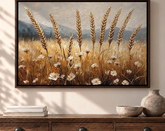 Wheat Field Wall Art Barley Field Framed Canvas Harvest Rustic Landscape Farmhouse Home Decor