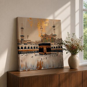 Kaaba Wall Art Tawaf Peregrinos Lienzo enmarcado Masjid al Haram La Meca Decoración islámica del hogar