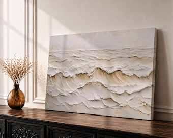 Ocean Waves Wall Art, Textured Coastal Canvas Painting, Impasto Seascape Wall Decor, Beach House Coastal Art