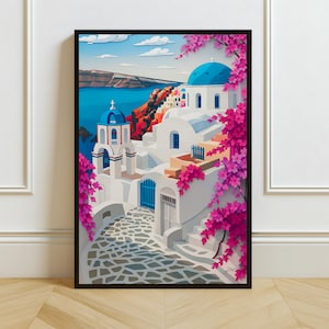 Santorini Greece Papercut Print: Mediterranean Coastal Ocean View Decor (Digital Download)