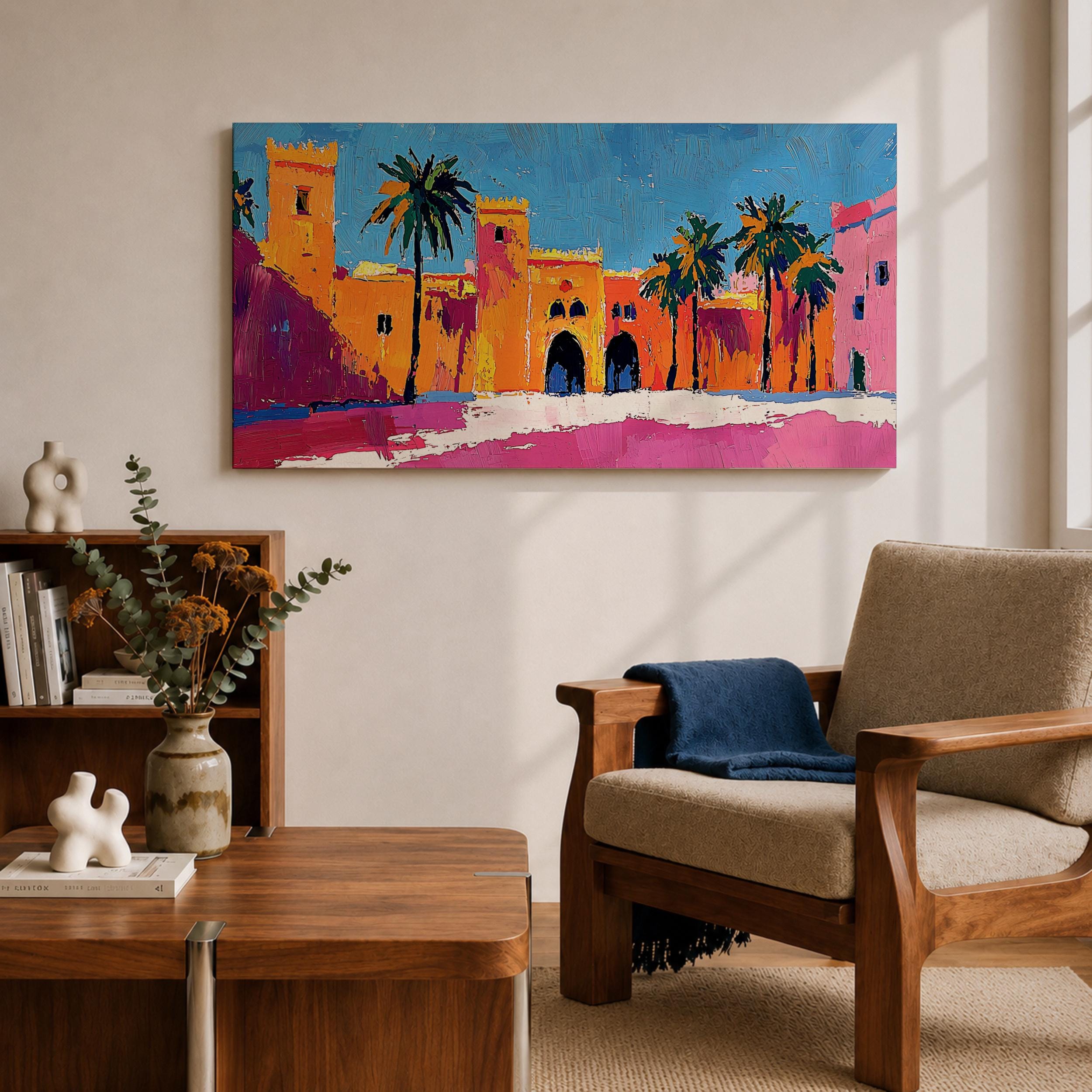 Morocco Kasbah Wall Art, Panoramic Moroccan Architecture Canvas