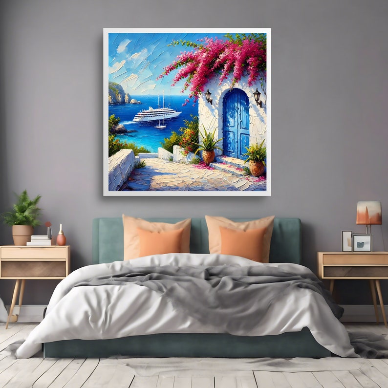 Santorini Wall Art Print, Mediterranean Poster, Square Print, Printable