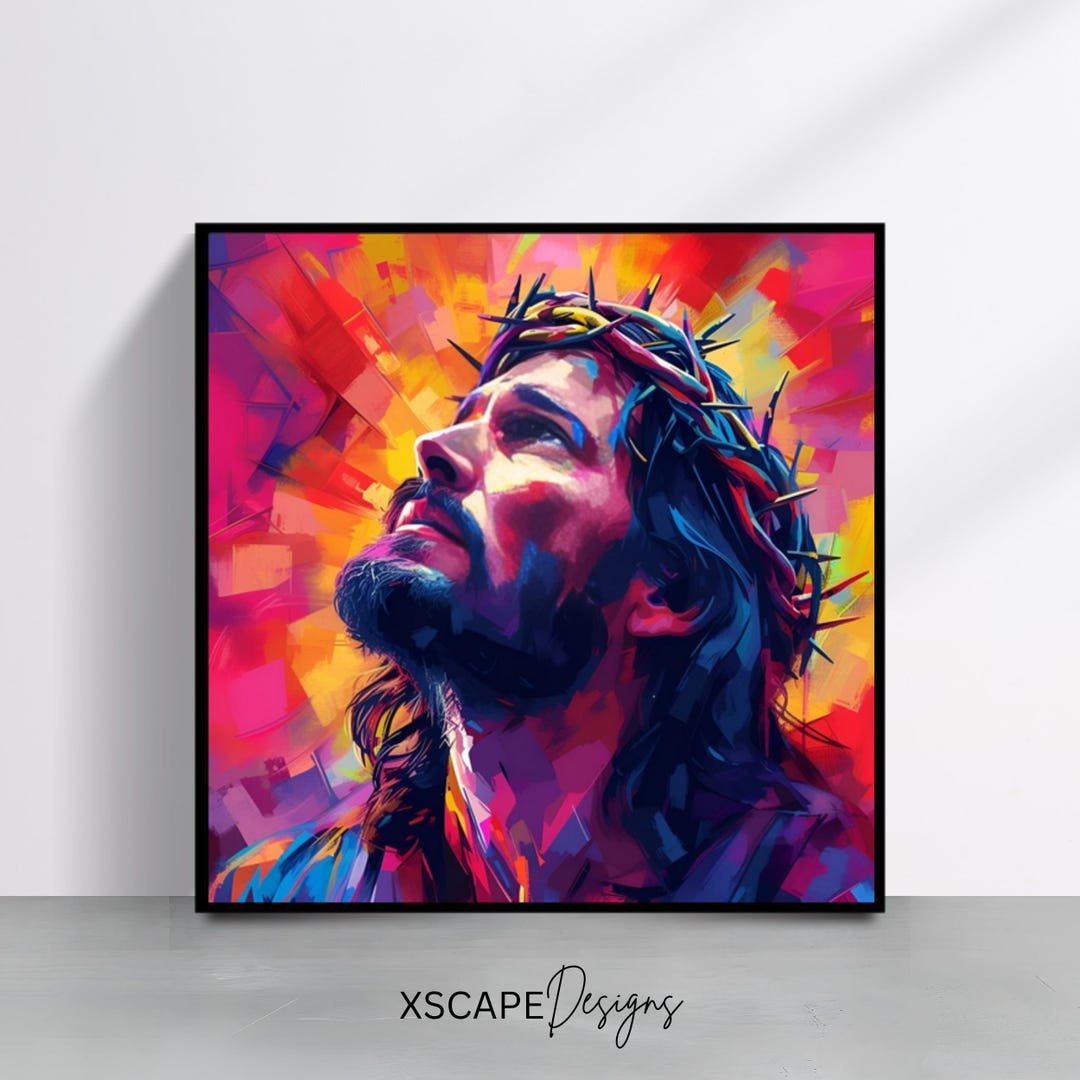 Jesus Crown of Thorns Wall Art Vibrant Religious Digital Artwork ...