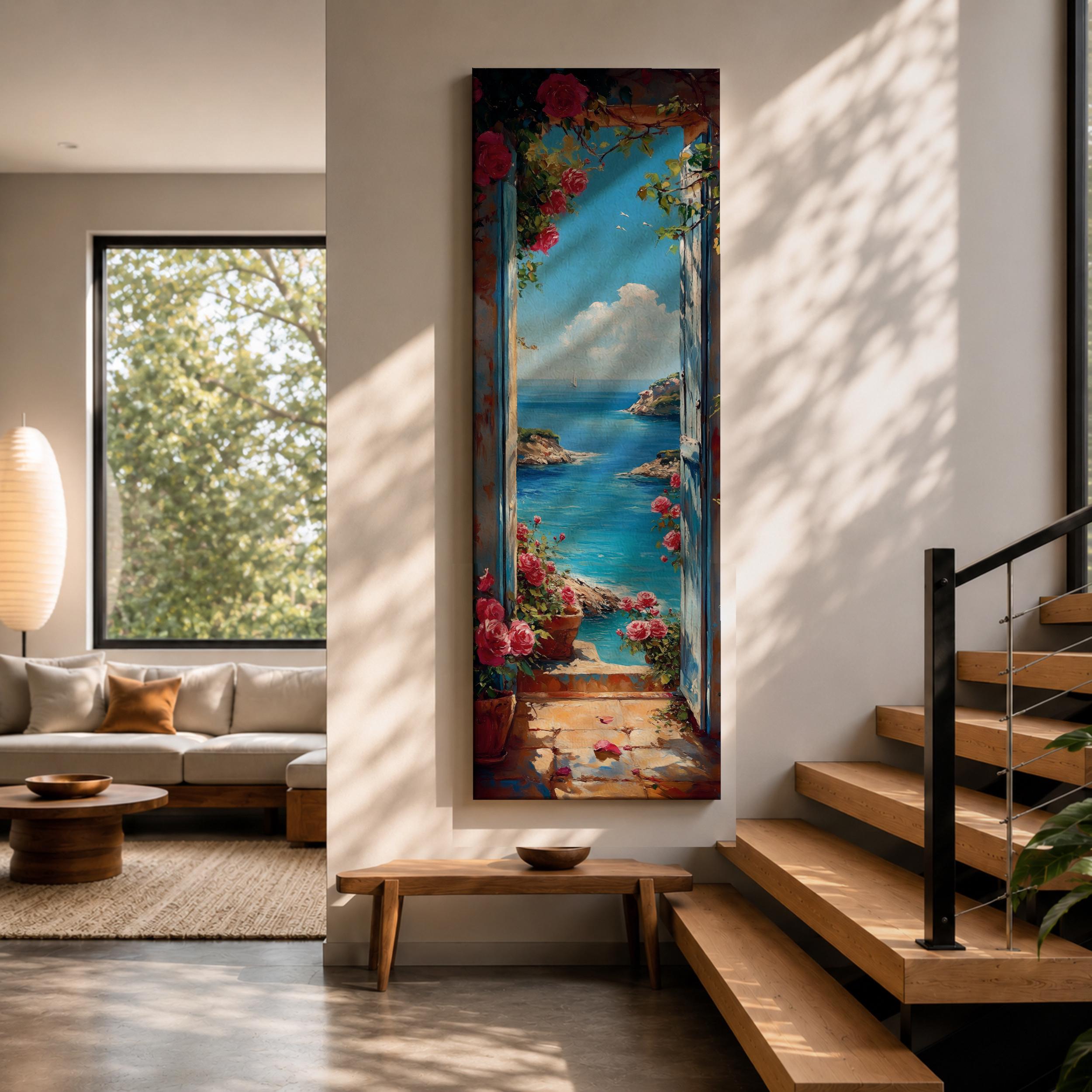 Italian Ocean View Tall Narrow Wall Art Coastal Doorway Long
