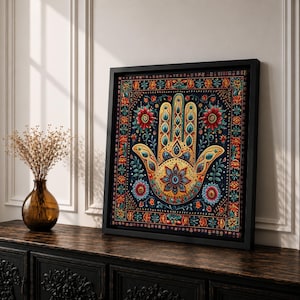 Hamsa Hand Wall Art Evil Eye Framed Canvas Khamsa Persian Boho Protection Home Decor