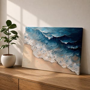 Abstract Ocean Wave Canvas Print, Coastal Wall Art, Blue Beach Seascape, Nautical Home Decor