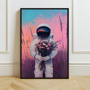 Astronaut in Space Art Print: Surreal Floral Cosmic Decor (Digital Download)