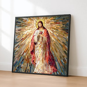 Heiligstes Herz von Jesus Quadrat-Mosaik Kunstdruck | Christliche Wanddekoration | Religiöser Digitaler Download